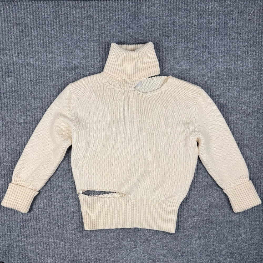 MONSE Sweater Womens S Wool Turtleneck Cutout Deconstructed Ivory Made in Italy